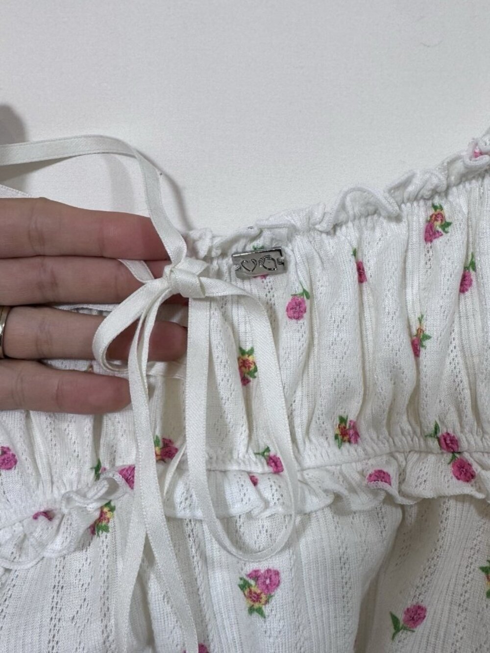 For Love & Lemons Blossom Pointelle Slip Dress M White Floral Boho Coquette - Picture 10 of 11